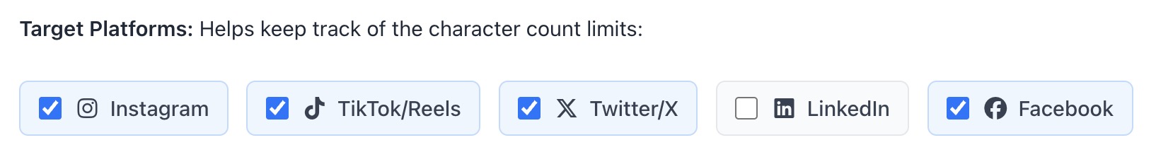 Screenshot highlighting the platform selection checkboxes
