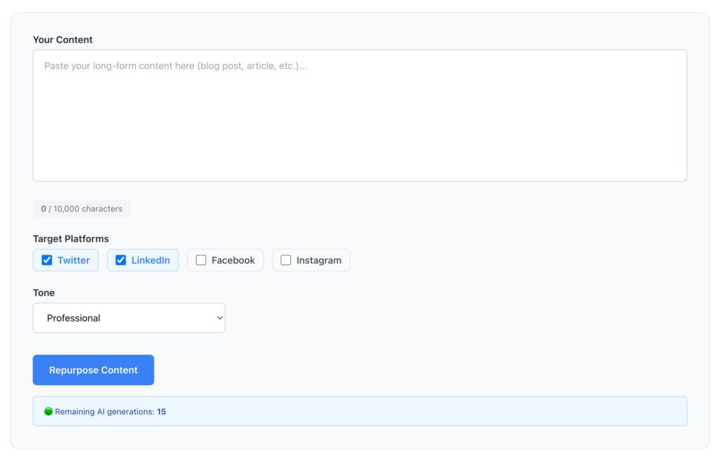 Main Content Repurposer Interface