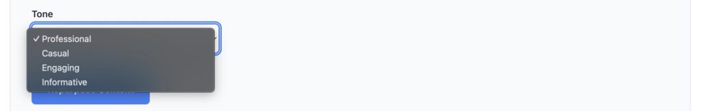 Tone Selection Dropdown